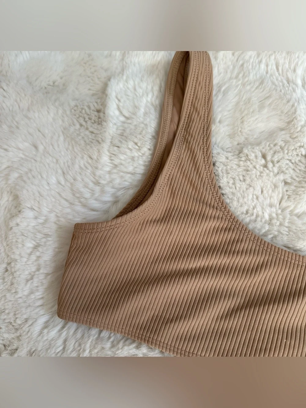 Frankie's Bikinis Conner Ribbed Top and non ribbed Bottoms in Earth/Tan